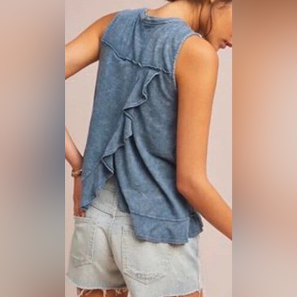 Maeve Anthropologie Blue Poinsot Ruffled-Back Tank Size XS - Picture 3 of 11